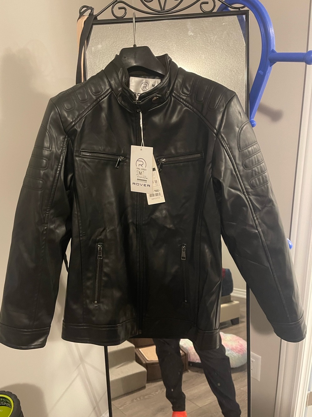 ROVER Black Faux Leather Quilted Moto Jacket